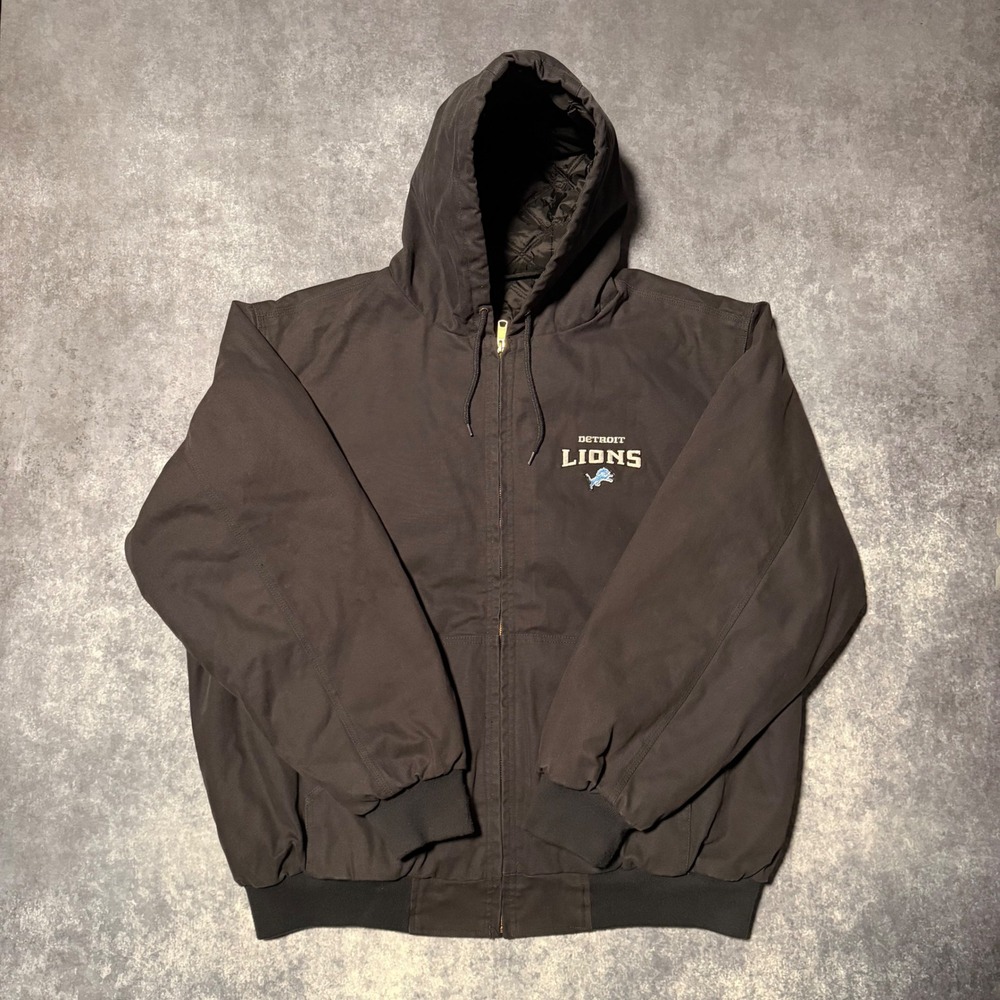 Detroit Lions Mens Dakota Heavyweight Jacket XL Canvas Hooded Work Dunbrooke